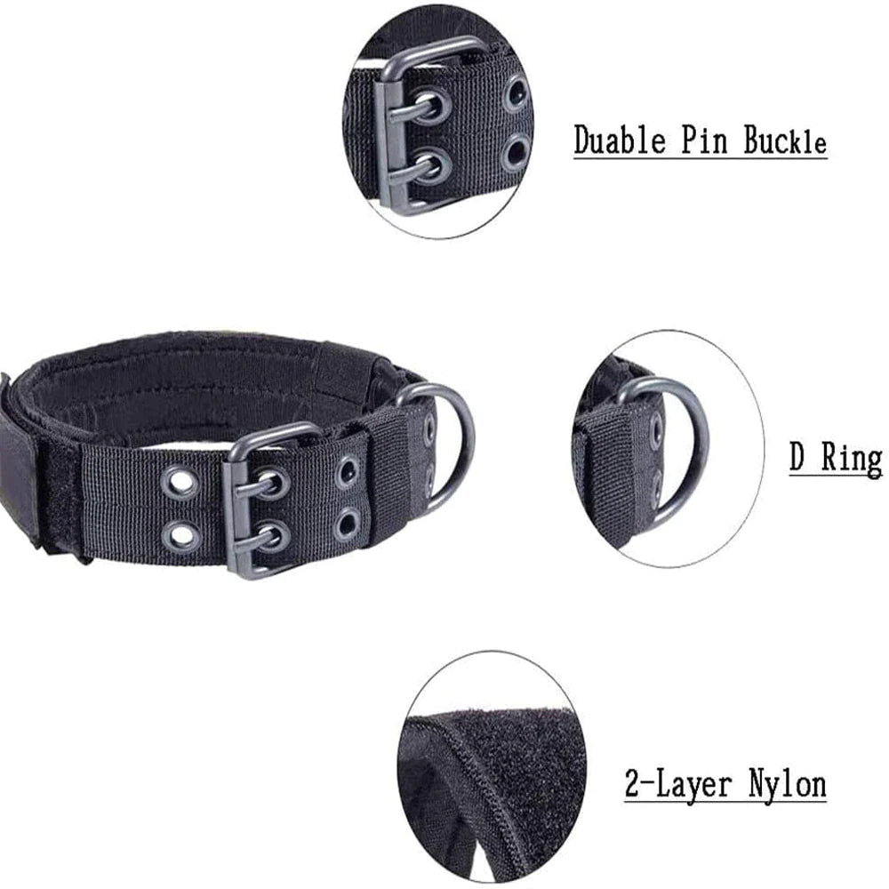 2" Wide Tactical Heavy Duty Nylon Large Dog Collar K9 Military with Metal Buckle