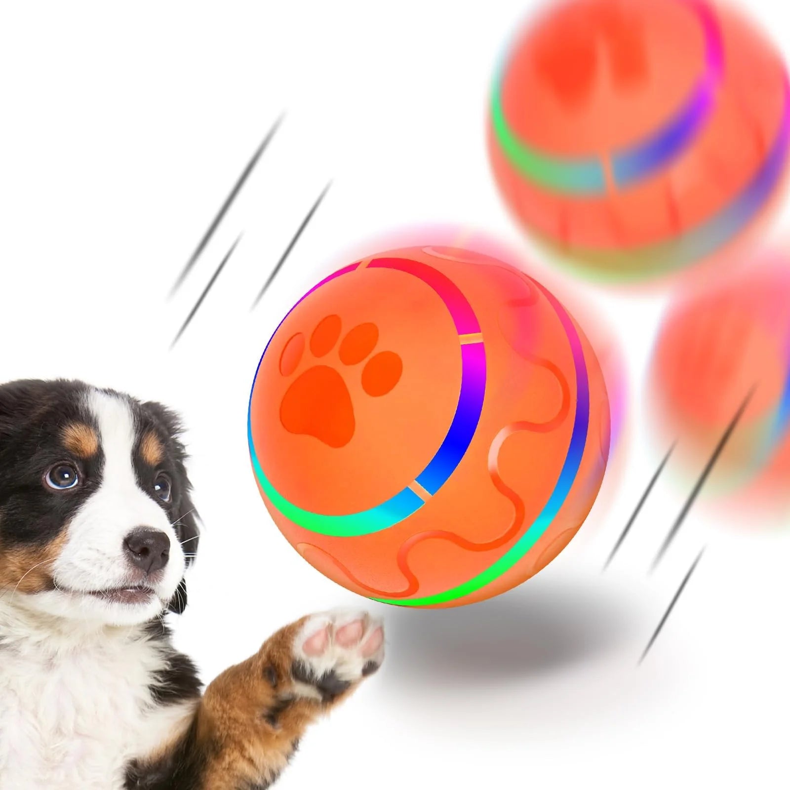 Peppy Pet Ball for Dogs, Interactive Dog Toy Durable Automatic Rolling Ball with Led Flash Lights for Small Medium Dogs Breed, Wicked Ball with Motion Activat Bpa-Free USB Rechargeable